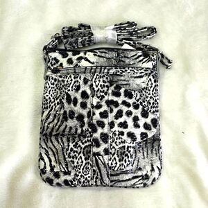 Candie's Black and White Snow Leopard Cheetah Print Vegan Crossbody Bag
